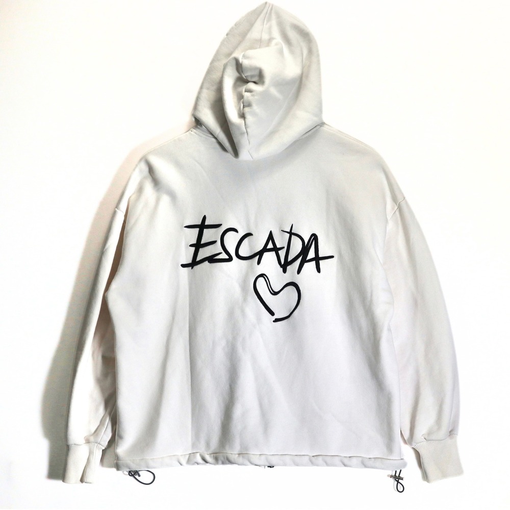 ESCADA SPORT Womens L Off-White Logo Heart Full Zip Hoodie Sweatshirt Athleisure